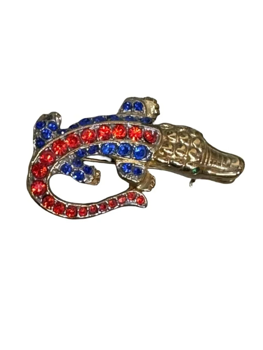 Florida Gators UF Gold-Tone Alligator Brooch Orange & Blue Rhinestones 1.5" FL - Picture 9 of 10